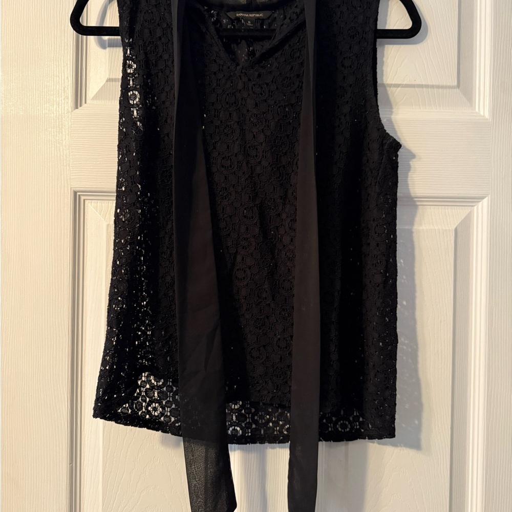 Banana Republic Black Lace Tie Blouse